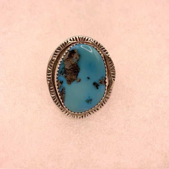Navajo Native American Indian Made Kingsman Turquoise Sterling Silver Ring 6.5 - Picture 9 of 16